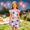 Girls Short Sleeve Dress with Star and Stripe Print Soft Crew Neck Casual A Line Fit Lightweight Summer Dress
