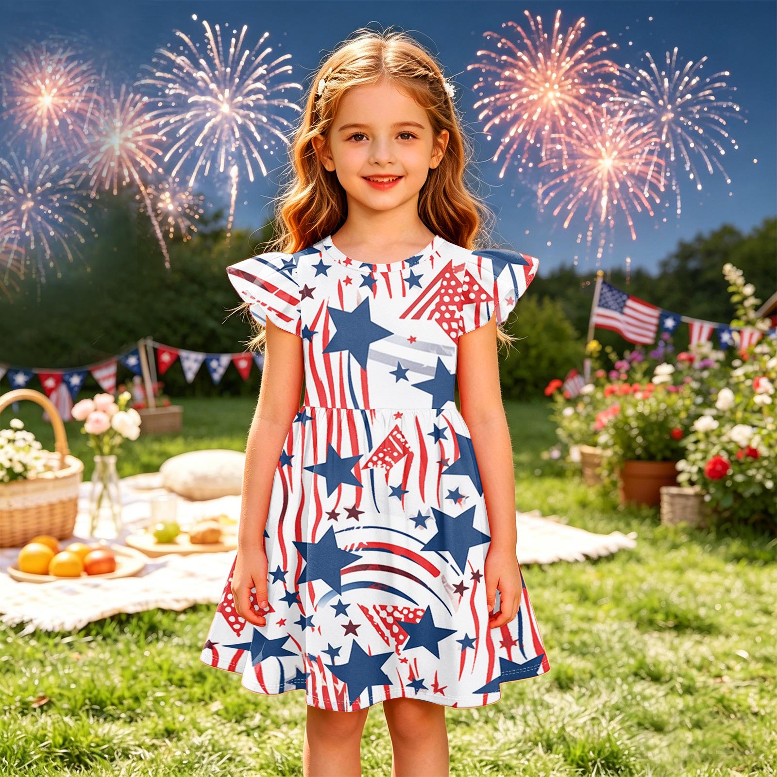 Girls Summer Princess Dress - A-Line T-Shirt Dress Independence Day 160