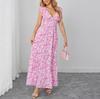 Summer new small fresh printing suspender dress, European and American sexy holiday style V-neck backless strap dress