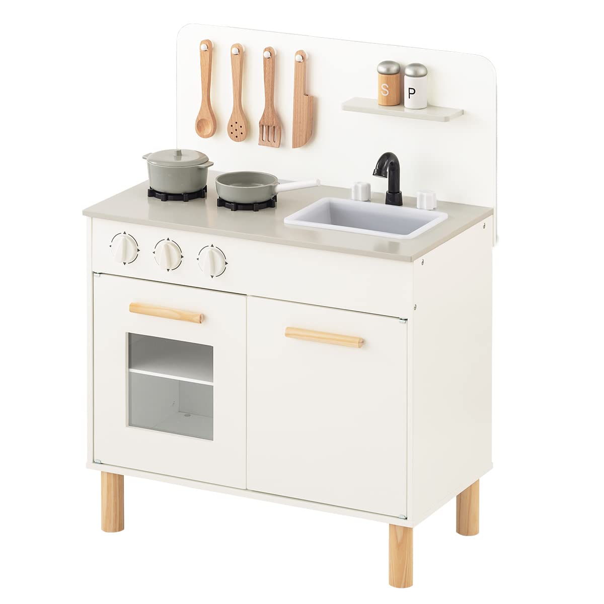 

Bon Furniture Wooden Pretend Kitchen with Educational Mini Toy Pretend Play Gray Cookware, Toy, Kitchen, Kitchen, Set, Kids Gift, White, белый