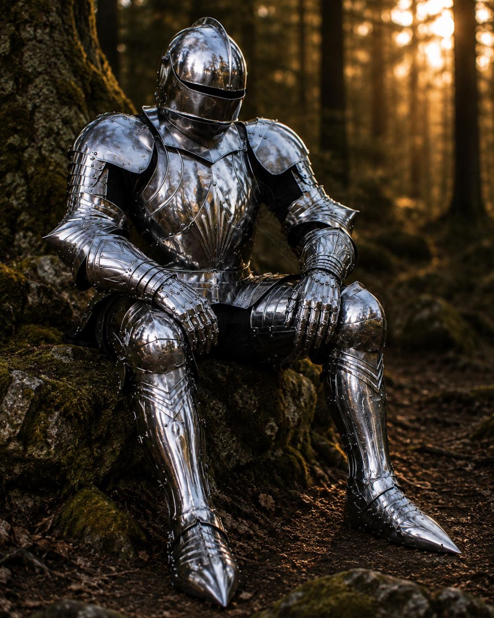 Gothic Full Plate Armor Outfit Polished Steel Knight Costume for Medieval Events