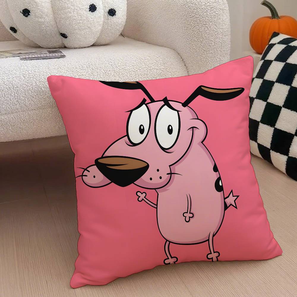 

The Cartoon C-Cowardlys Dog Pillow Case Anti-dustmite Pillowcase Invisible zipper silky short plush Sofa cushion cover 12x12Inch