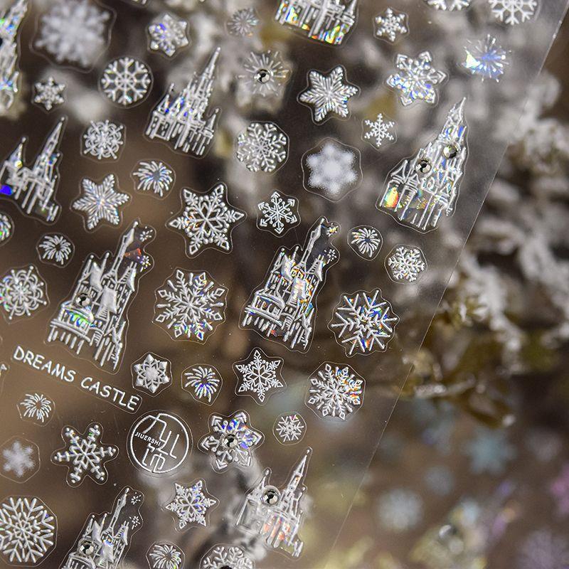 

Bright Crystal Dream Castle Snowflake Nail Sticker New Arrival 5D Relief Adhesive Ins Internet Celebrity Nail Sticker 3D Decoration White Dream Castle 4793