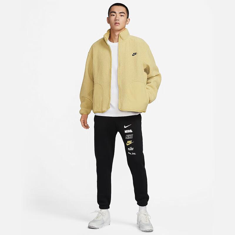Nike Men's Winter Stand-Collar Jacket Fleece-Lined for Warmth Plush Casual Sportswear