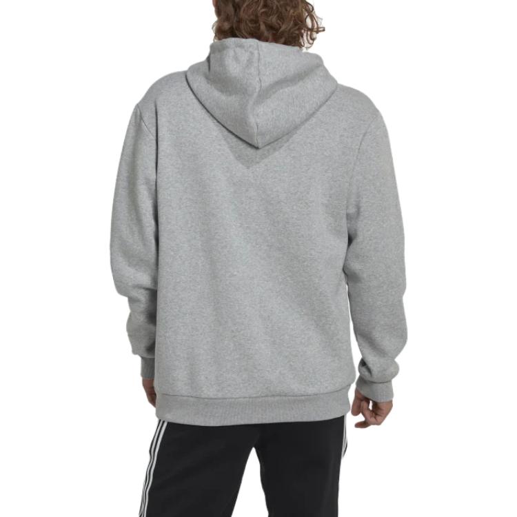 Adidas Solid Color Hooded Pullover With Logo Print Men Sweatshirt Grey HL6927