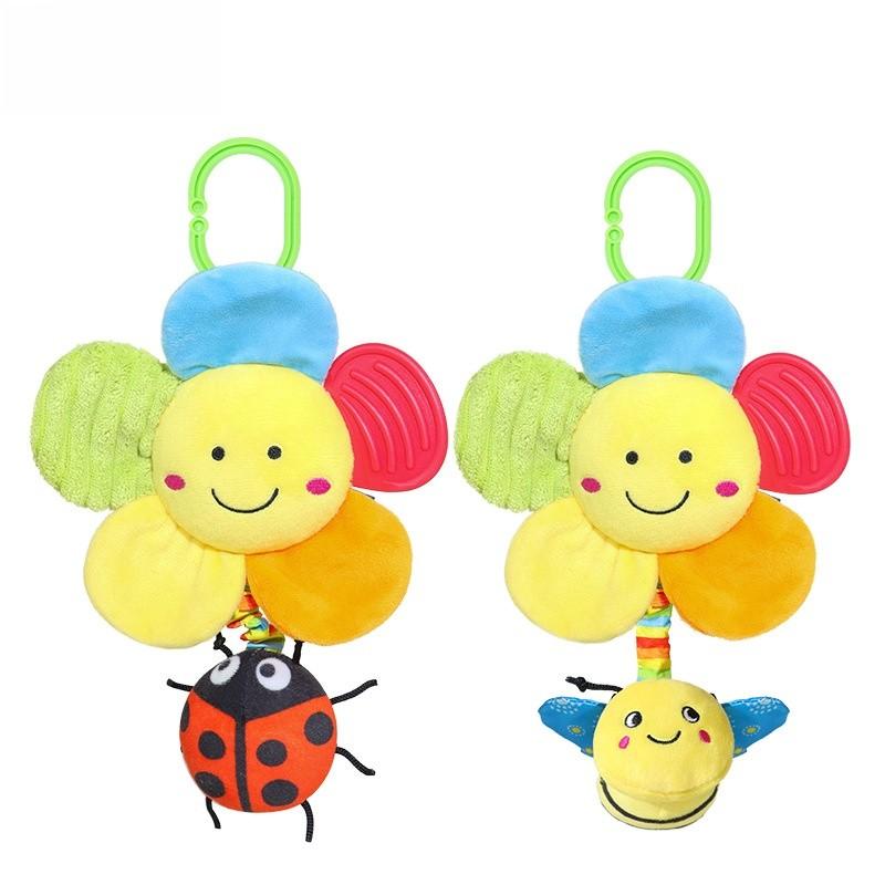 Baby Plush Bee Rattle Toy With Music Box And Flower Hanging For Infant Development