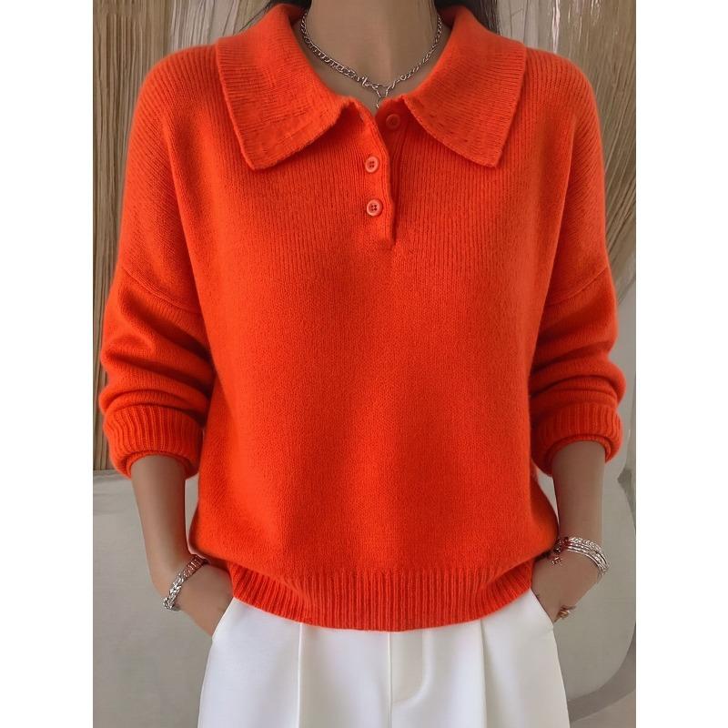 YYFS Women's Fashion Casual Fall Winter Solid Color Print Long Sleeve POLO Neck Sweaters