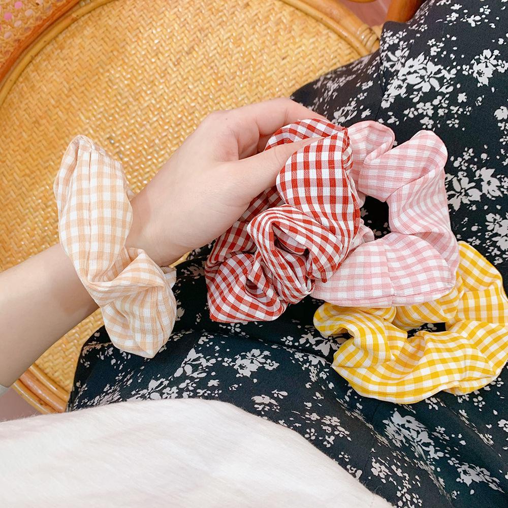 Classic Plaid Fabric Scrunchies: 8 Colors Girls' Hair Ties & Rubber Bands