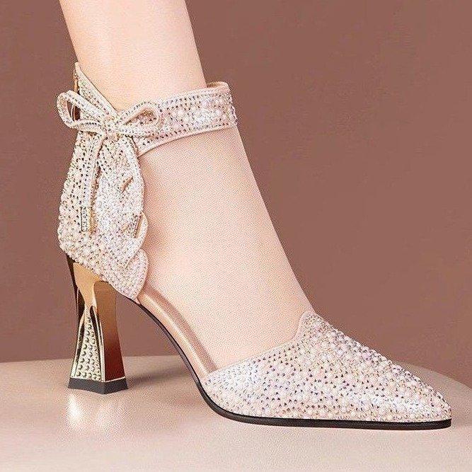 Soft Dough New Pointed High-heeled Cool Boots 2025 Summer Thick Heel Pointed Mesh Hollow Breathable Rhinestone Mesh Boots Women