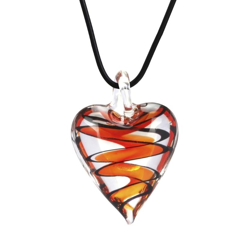 

Handmade Sweet Cool Glass Heart Necklaces Black Rope Necklace Men Women Couple Jewelry 3D Heart Pendant Clavicle Chain 1