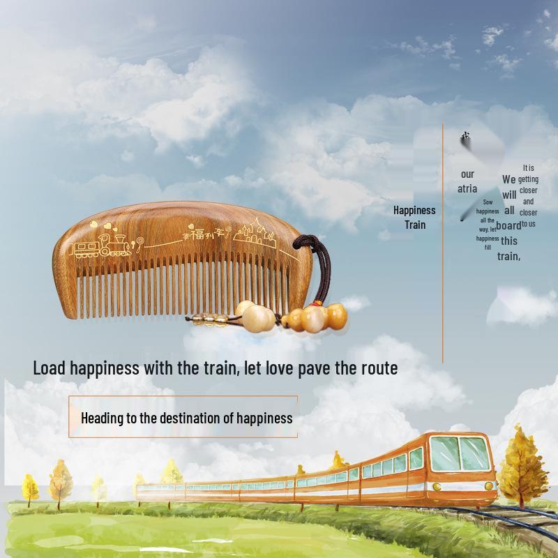 Ręcznie robiony grzebień do masażu z zielonego drzewa sandałowego malowany złotą farbą - Idealny prezent dla dziewczyny