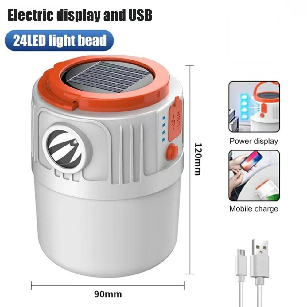 Solar Light Bulb Camping Emergency Light USB Rechargeable Portable Outdoor with 5 Modes for Tent Hiking Power Emergency Outage