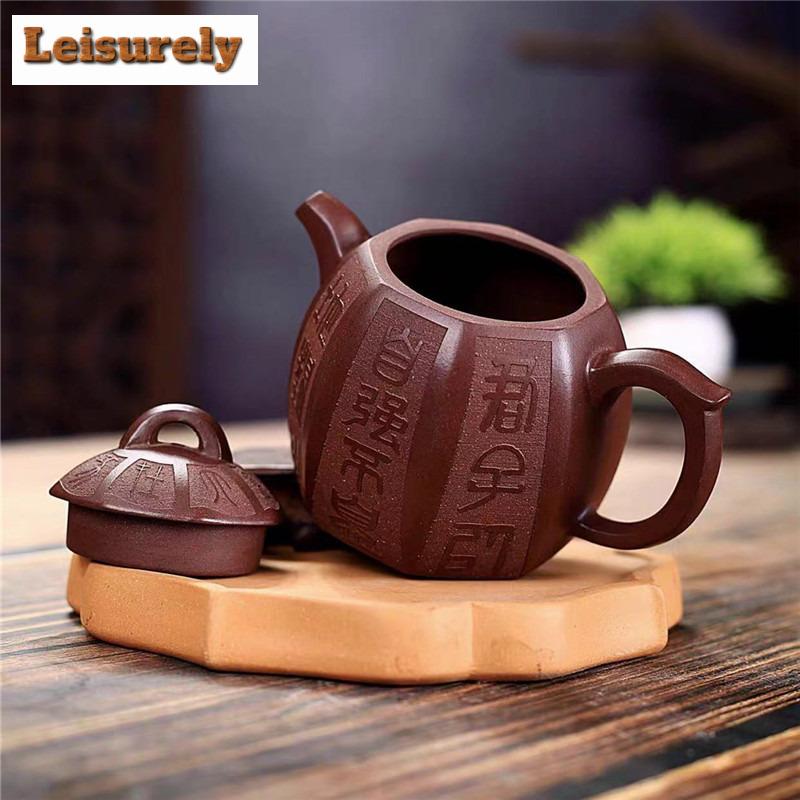 260ml Yixing Lila Ton Teekannen Handgefertigt Achteckige Qin Quan Kanne Rohe Erz Lila Schlamm Tee Aufgusskessel Zisha Teeset Teezubehör