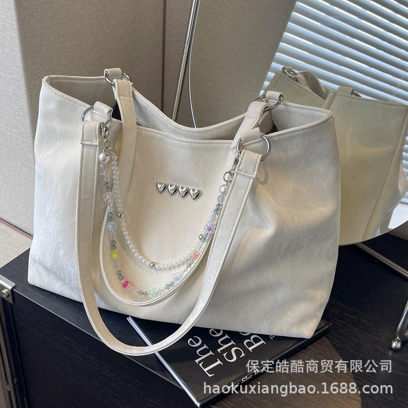 Commuter Bag Women's Large Capacity 2025 New Summer Silver Women's Tote Bag College Student Class Shoulder Bag