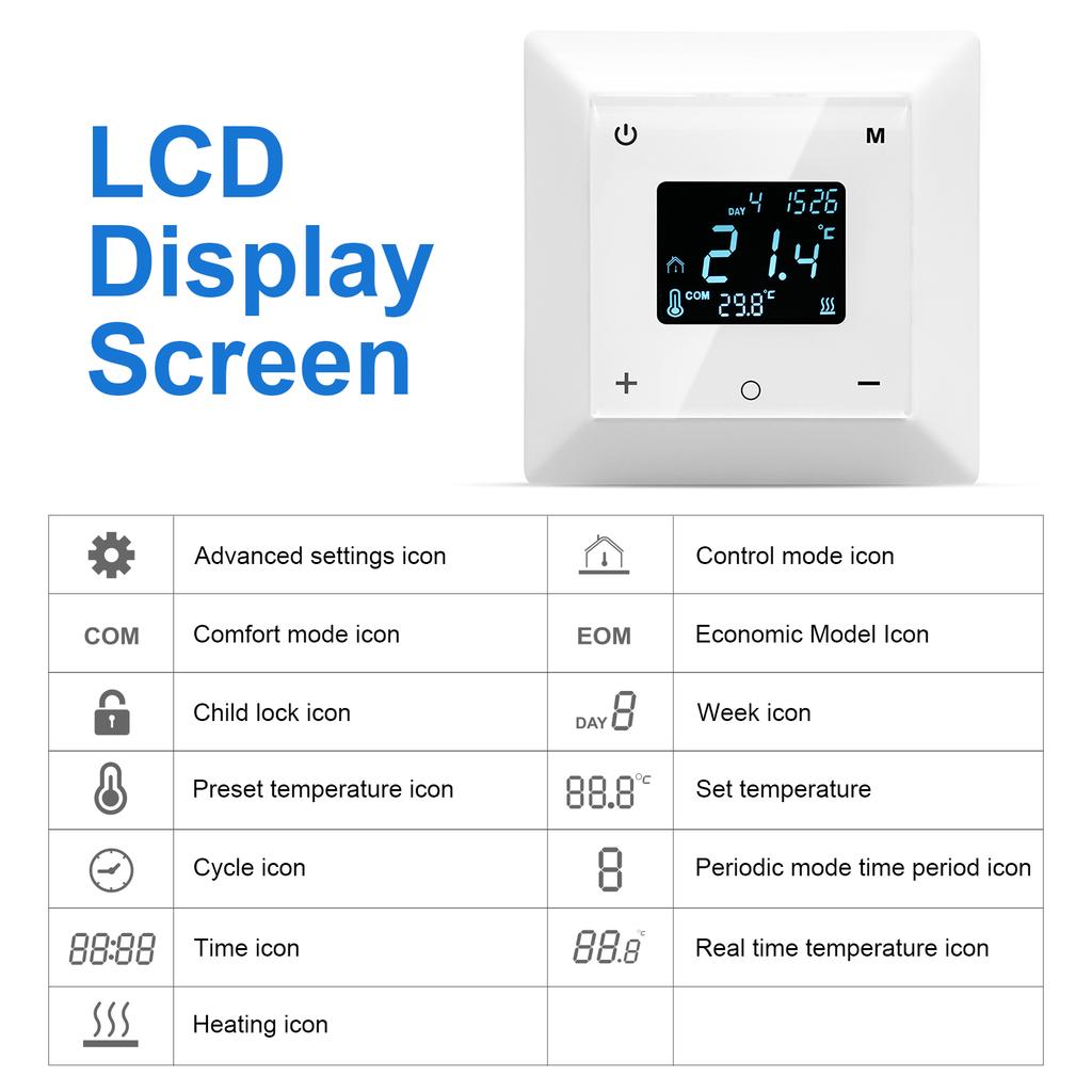 Smart Room Thermostat Programmable Heating Thermostat Detachable Thermostat Manual, Automatic, Holiday Mode, Multiple