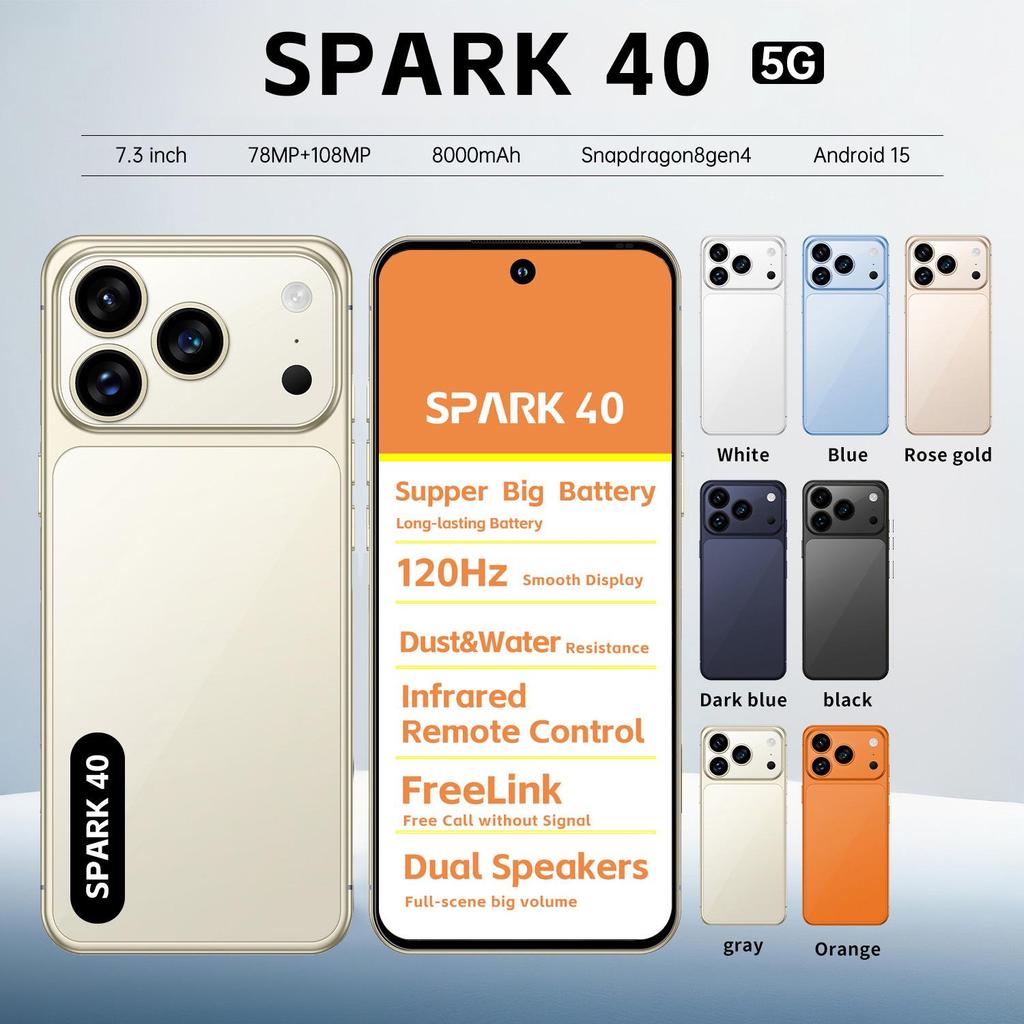 Spark 40 Android Smartphone, 16GB+1TB, 7.3-Inch Display, In Stock