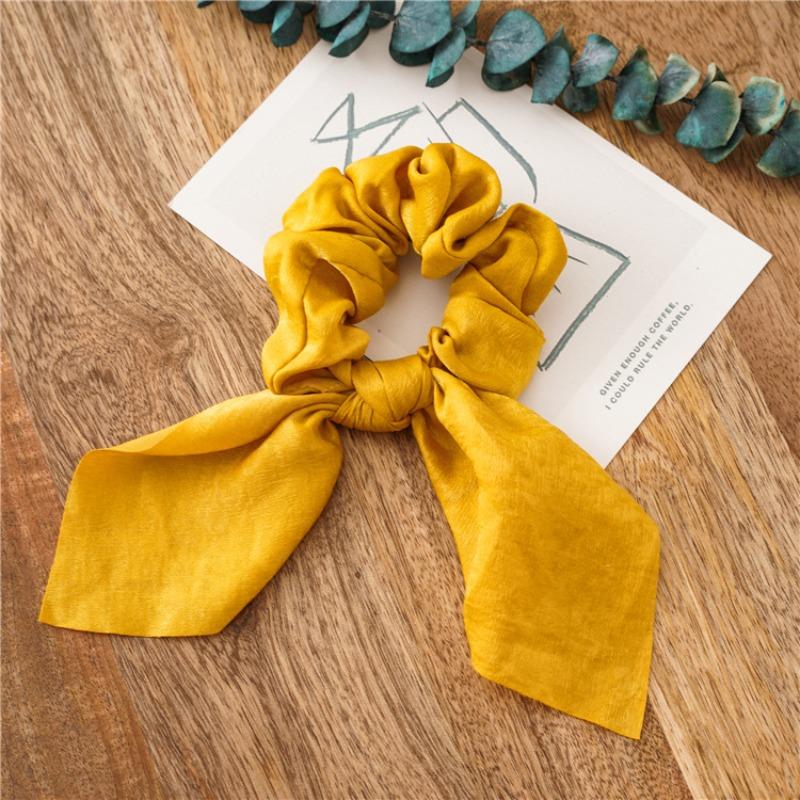 

Braid Hairband with Fringed Tassels, Large Intestine-shaped Fabric Loop, Simple Solid-colored Rabbit Ear Headband, Silk Fabric жёлтый