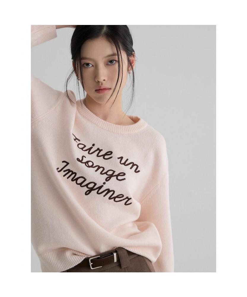 8seconds Text Jacquard Round Pullover Light Pink