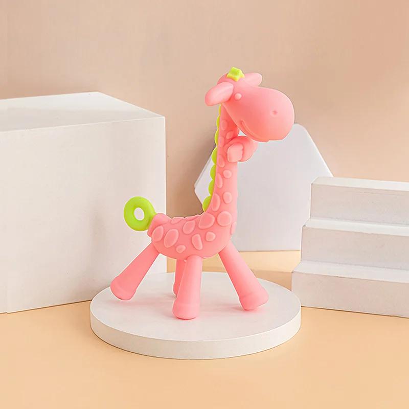 1Pcs Baby Teething Teether, Giraffe Shape Cartoon Baby Ring Teether, BPA-Free Silicone Chewing Charm, Baby Teething Teether