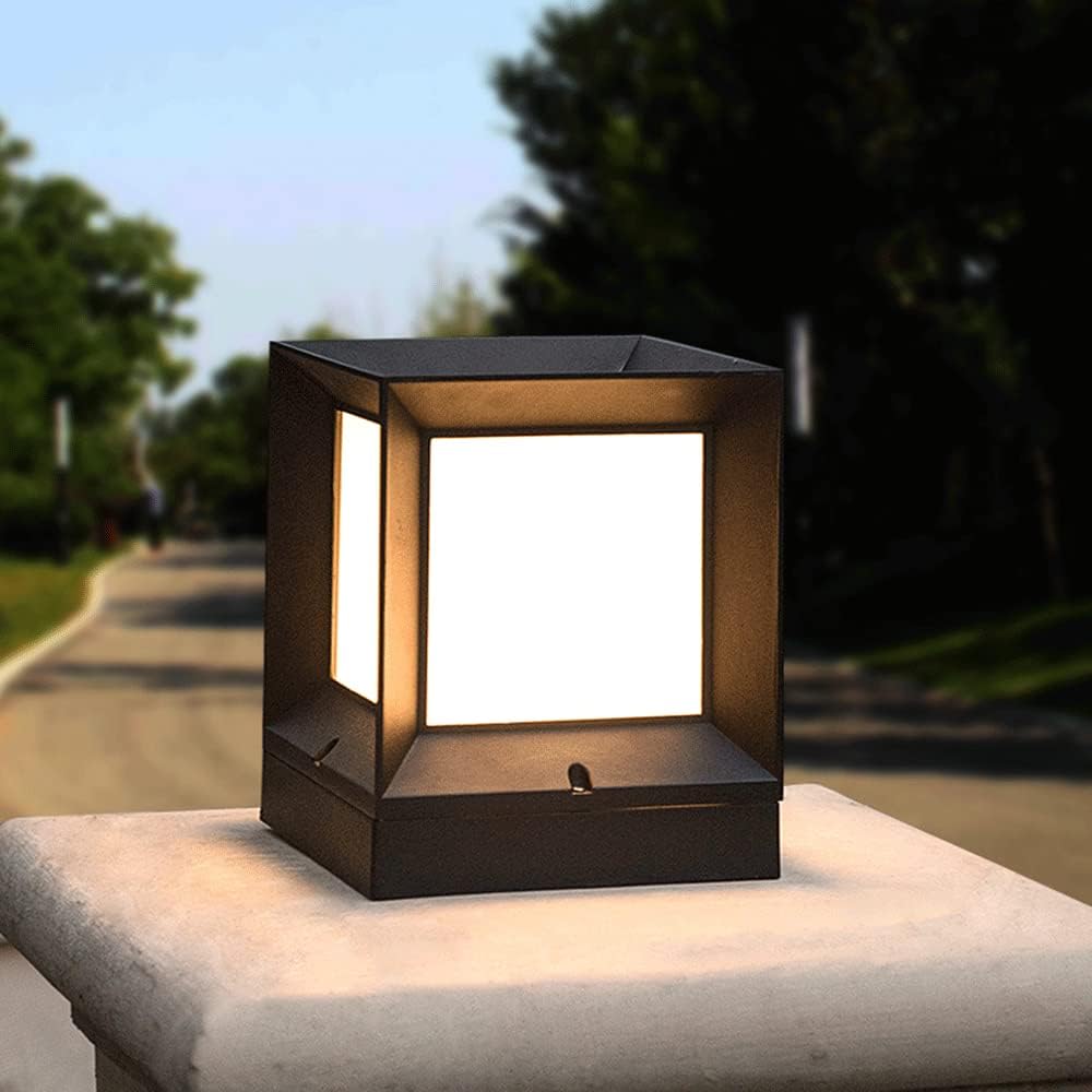 RCIDOS Square Acrylic Lampshade Aluminum Pillar Head Lights 1-Light IP54 Waterproof E27 Fence Column Lights Exterior Patio Vintage Pillar Pole