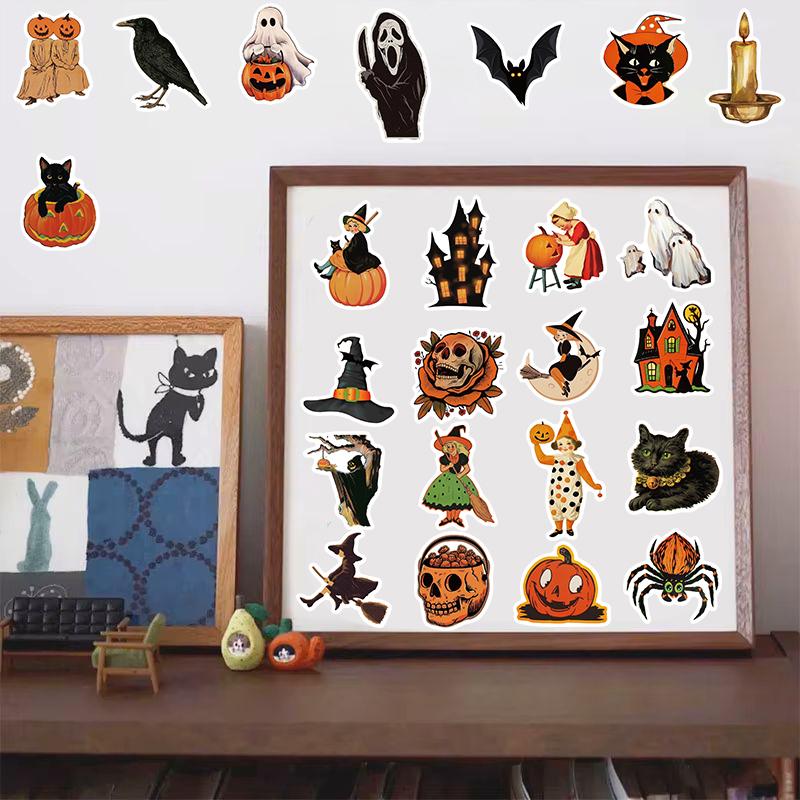 52PCS Pumpkin Witch Sticker Nostalgia Aesthetic Creative Scrapbook Coffee Laptop Phone Guitar Gifts Harajuku Living Room Sticker