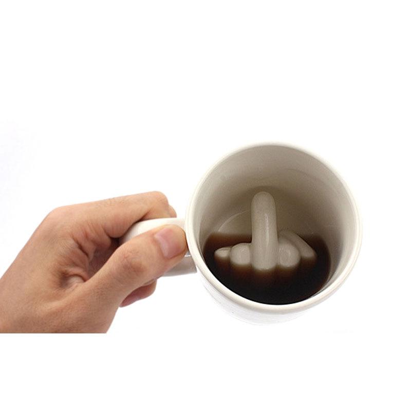 Creative White Middle Finger New Style Mixed Coffee Milk Cup Interesting Ceramic Cup Enough Glass Capacity