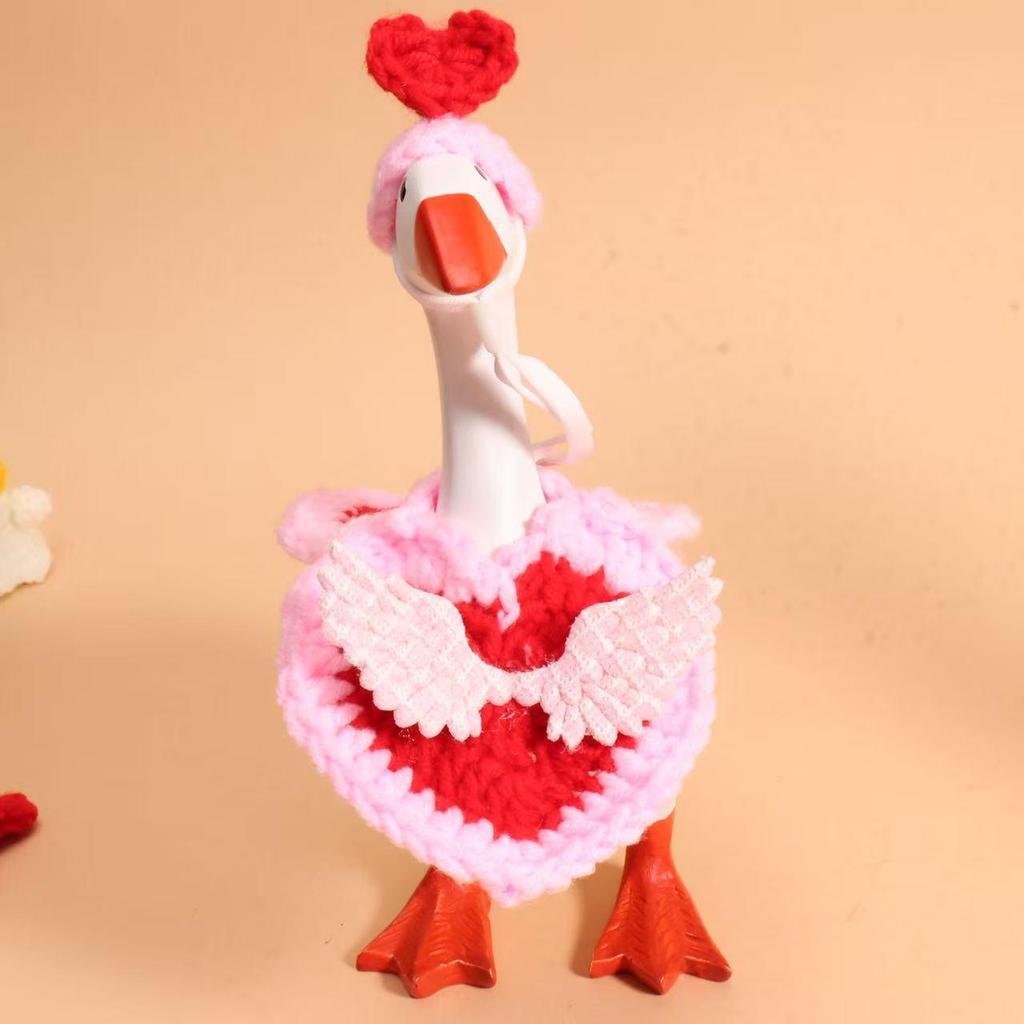 Valentine's Pearl Desktop Goose Set with Mini Knitted Hat & Adjustable Wings Clothing