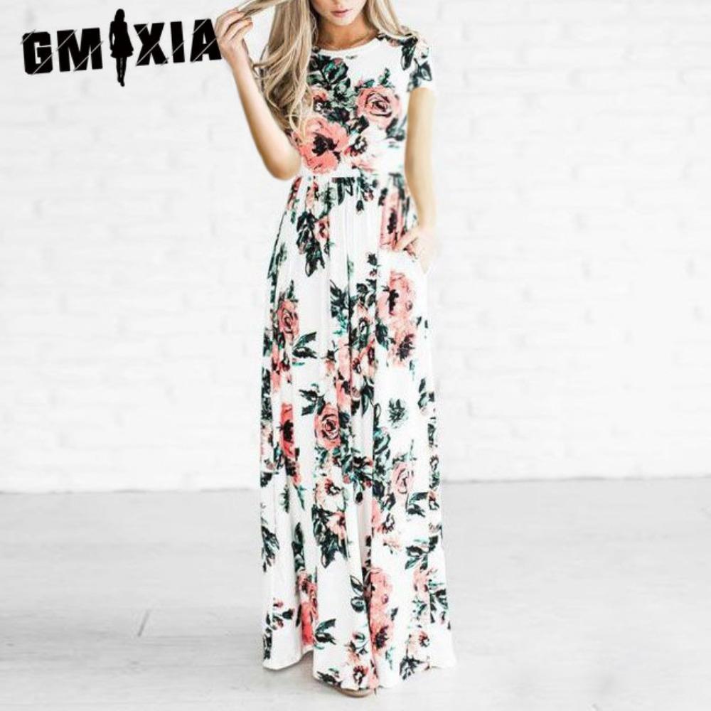 

GMXIA Women s Fashion Summer Spring Floral Print Long Sleeve O-Neck Casual Dresses
