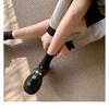 Leather loafers women's spring and autumn lace-up platform muffin heel single shoes British style black small leather shoes 827