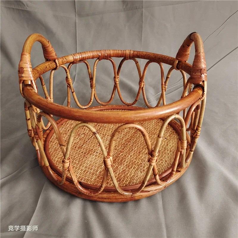 Retro Rattan Basket Chair Newborn Photo Props Infant Posing Bed Backdrops Baby Studio Photography Accessories For Boys Girls