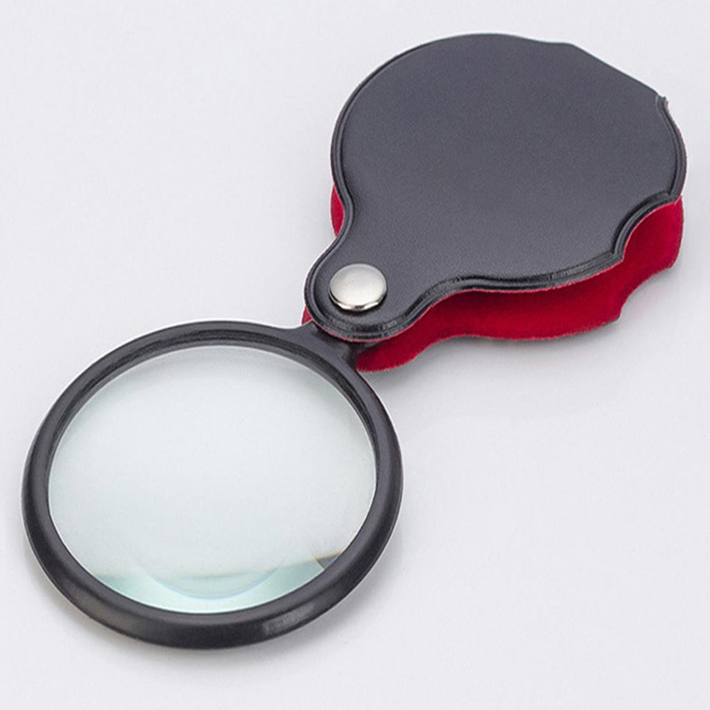Small Pocket Magnifier Glass with Rotating Protective Leather Magnifier for Reading Science Class Hobby
