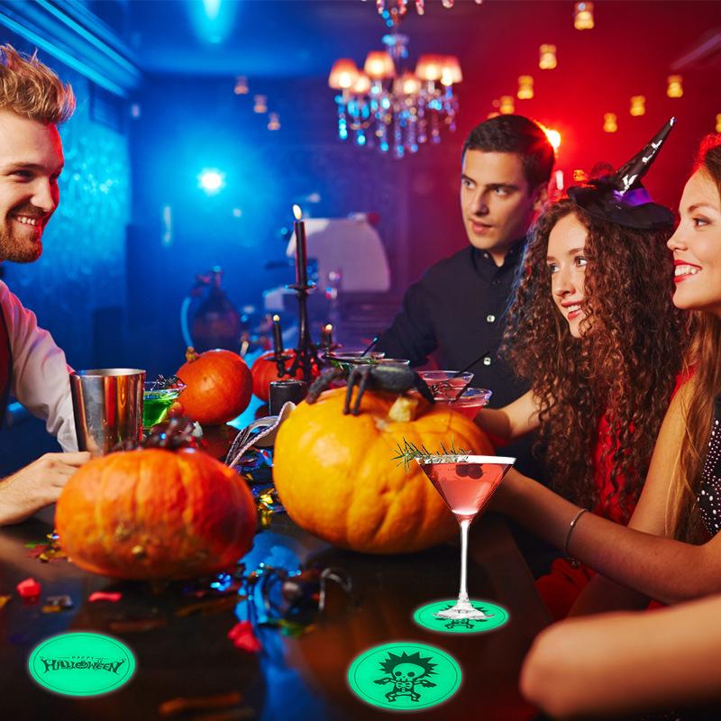 

1PCS Light Up Halloween Coasters PVC Heat-insulating Non-slip Coffee Cup Mats Table Accessories Placemats
