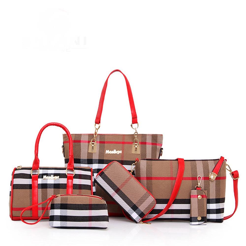 Karierte Leinwand Schwiegermuttertasche Sechs-teiliges Set Hand-Schultertasche Damen-Tasche
