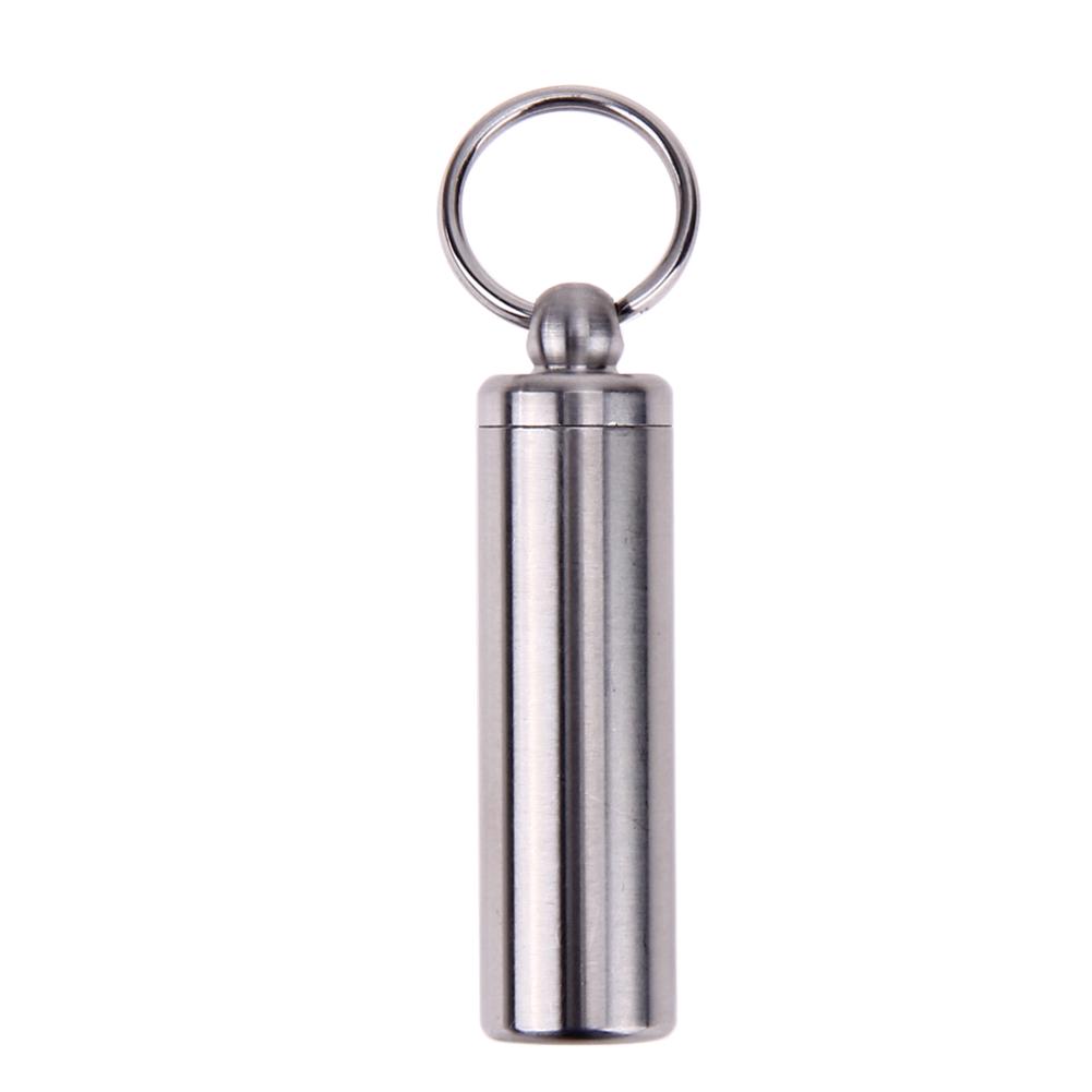 Stainless Steel Bottle with Keychain Storage Box Waterproof Portable for Outdoor Camping Survival