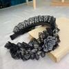 Female Casual Hairpin New Headwear 2025 Korean Style Women Black Lace Rhinestone Flower Hairband Headband Wide Edge Hair Clip