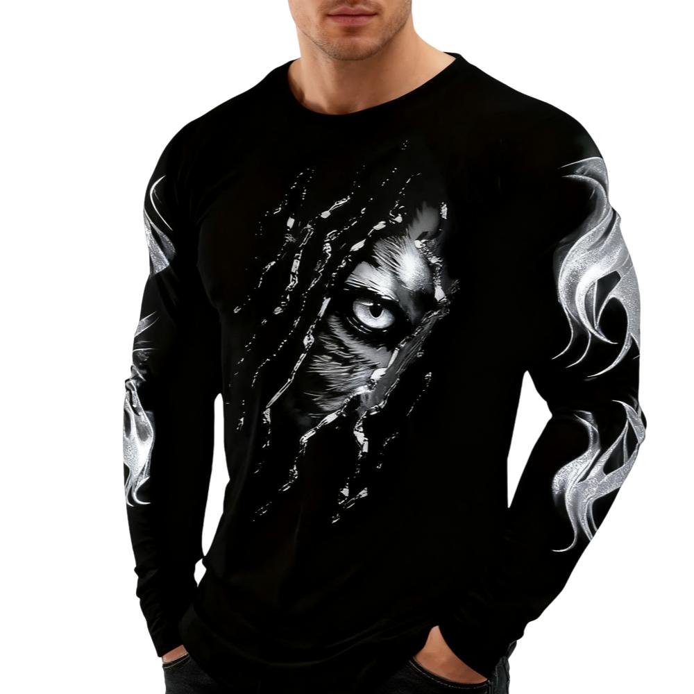 Men's Clothing 3D Printed Flame-printed T-shirt Casual Round-neck Long-sleeve Top for Daily Wear Streetwear Sports T-shirt Y2k