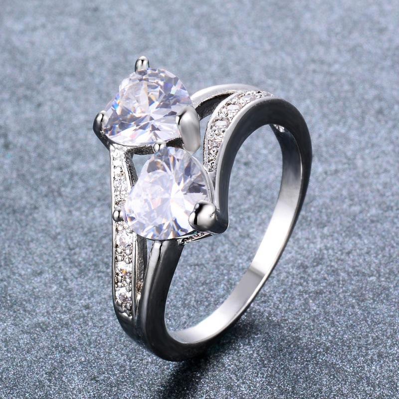Wish platinum colorful heart-shaped edge white diamond zircon ring personalized European and American style fashion jewelry no. 6