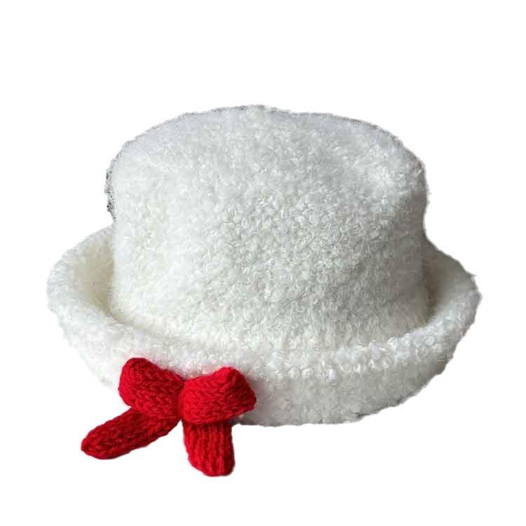 New Autumn And Winter Wool Woolen Top Hat, Small Fragrant Wind Bow Basin Hat, Women'S Dome Shows The Face, Small Warm Plush Hat