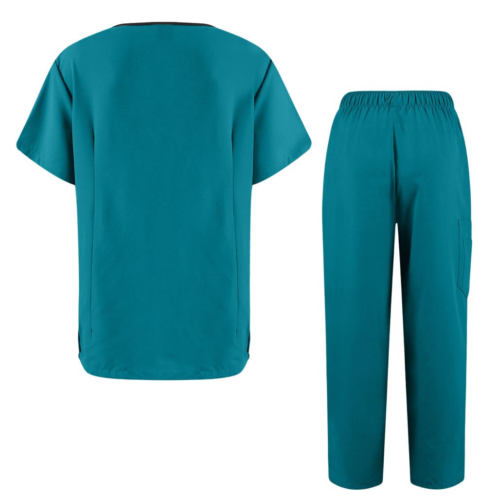 Women's Quick Drying Fabric Color V-neck Pocket Short Sleeved Pants Set Workwear