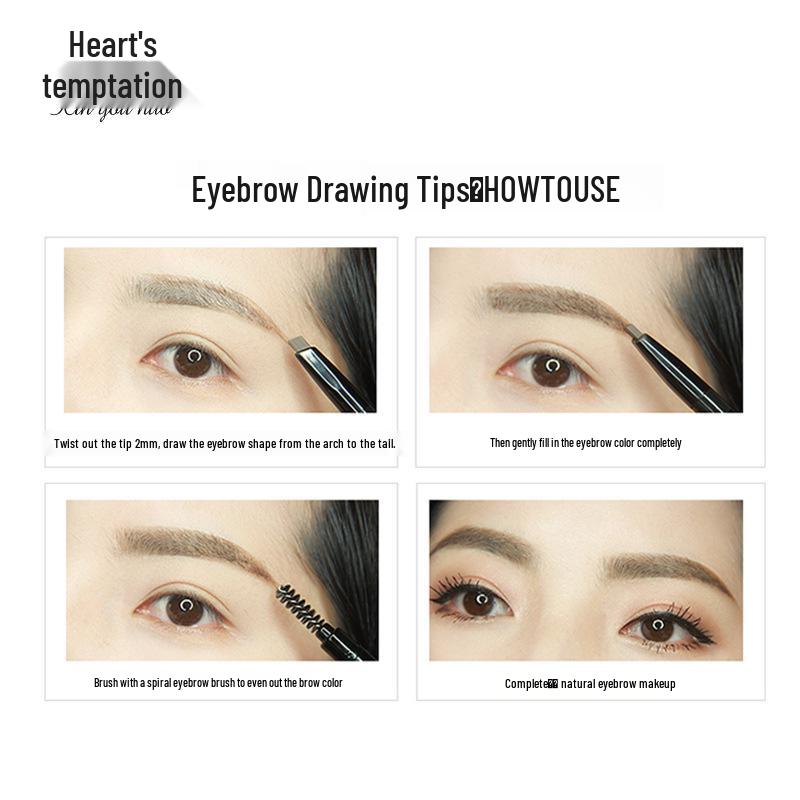 Heart Temptation Dual-Ended Eyebrow Pencil & Brush: Long-Lasting, Smudge-Proof, Waterproof, Sweat-Proof, Fade-Resistant Eyebrow Powder Cream.