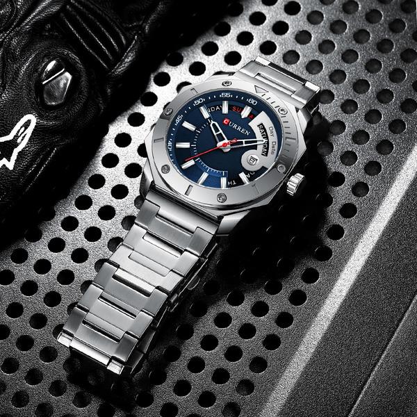 Men's Watch Fashion Chic Stainless Steel Quartz Male Watches with Date and week Gentleman Choice