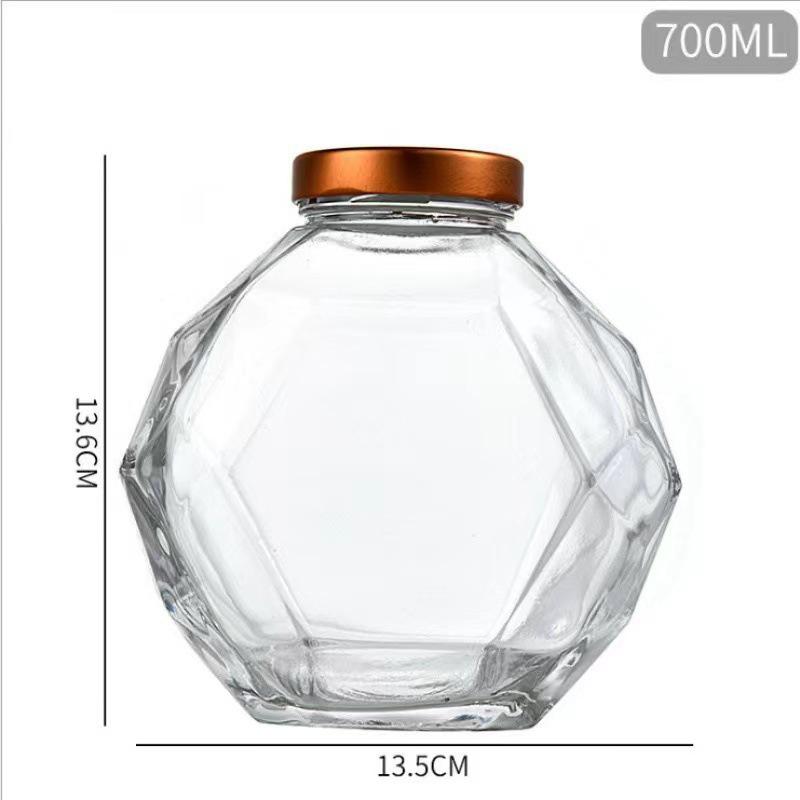 Hexagonal Glass Honey Jar with Wood Lid & Stirrer