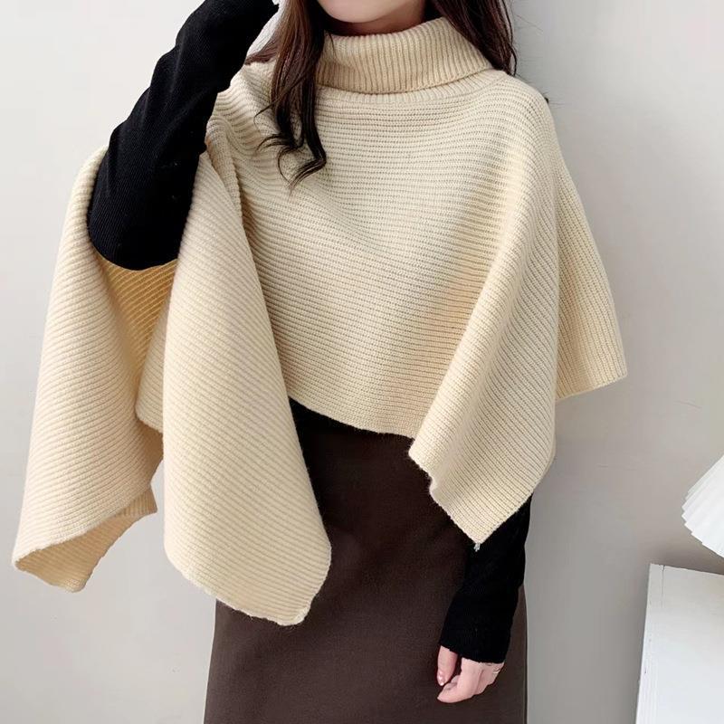 Dongdaemun, Korea 2024 Winter New Irregular Turtleneck Knit Cape Casual Warm Shawl Scarf for Women