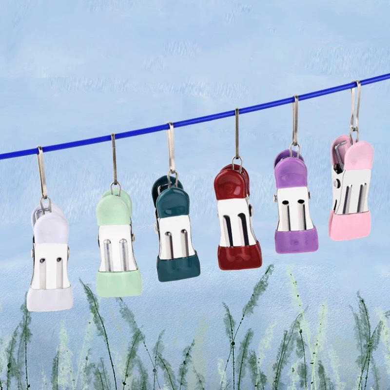 Wäscheklammern aus Edelstahl, Wäscheklammern mit Haken, Hosenbügel, tragbare Hängeklammern für Kleidung, Schrank, Kleidungs-Organizer