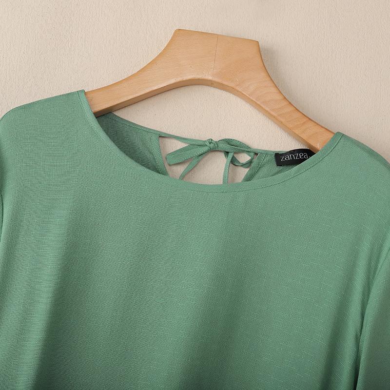 ZANZEA Women Casual Round Neck Summer Short Sleeve Blouse