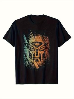 New Men's Black Streetwear T-Shirt with Vibrant Robot Graphic Print Breathable Summer Crew Neck Teep Comfortable Stretch Fabric