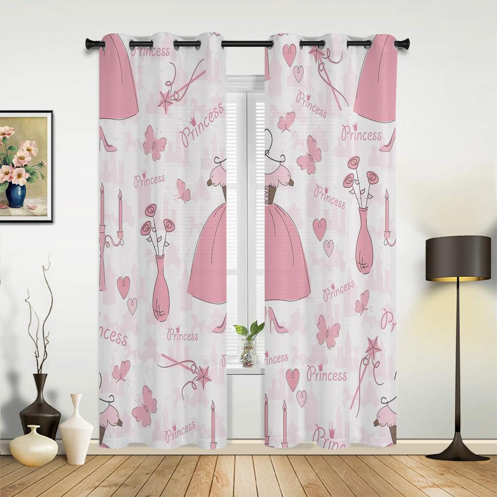 Niña Bailarina de Ballet Flor Rosa Mariposa Cortinas para Dormitorio Sala de Estar Cortinas Cocina Ventana Infantil Decoración del Hogar