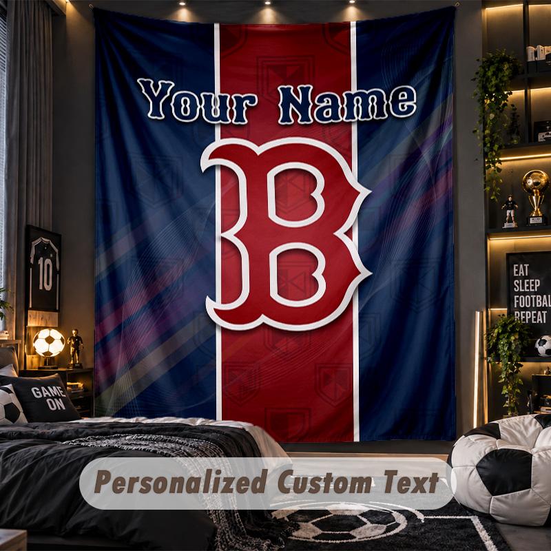 TapestryBoston Red Sox Custom Name Text Personalized Wall Hanging Tapestry Home Wall Decor