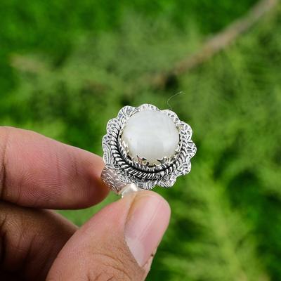 Round Rainbow Moonstone Stone Wedding Bezel Solitaire Ring Jewelry 925 Silver