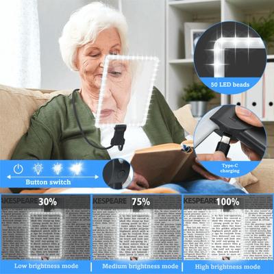 3 In 1 Hands Free Magnifying Glass with 50LED Lights Handheld Desktop LED Magnifier Neck Hanging Handheld Magnifying Lamp